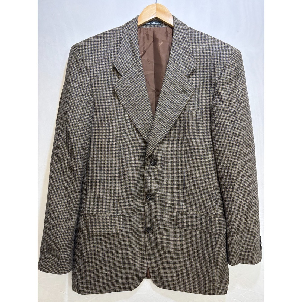 Yves Saint Laurent Blazer Jacket Mens Brown Houndstooth‎ Wool Blend Pockets - Picture 2 of 16